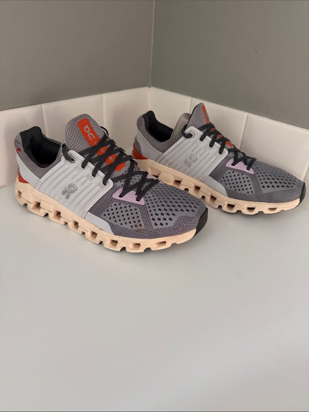 ON Women's Gray Peach Performance Running Shoes